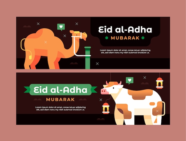 Vector gratuito plantilla de banner horizontal plano para la celebración islámica de eid al-adha