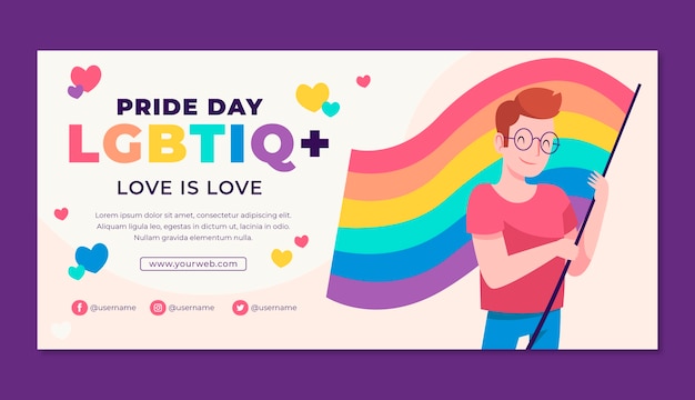 Plantilla de banner horizontal plano para la celebración del mes del orgullo