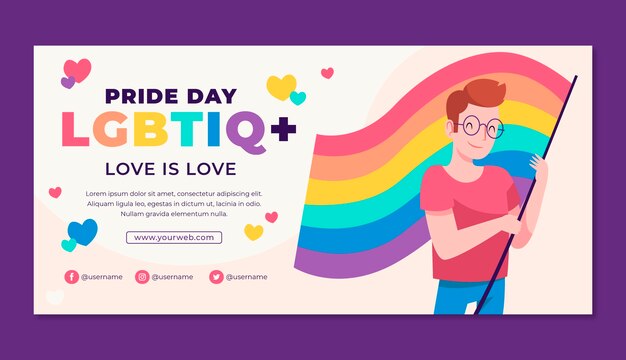 Plantilla de banner horizontal plano para la celebración del mes del orgullo