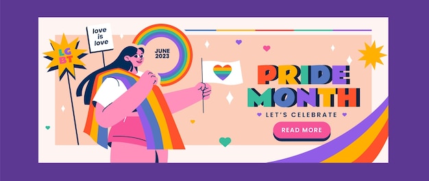 Plantilla de banner horizontal plano para la celebración del mes del orgullo