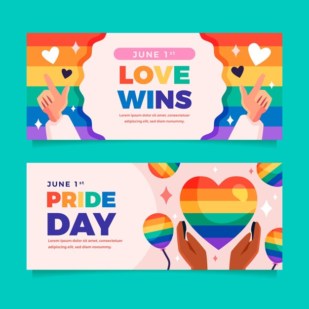 Plantilla de banner horizontal plano para la celebración del mes del orgullo