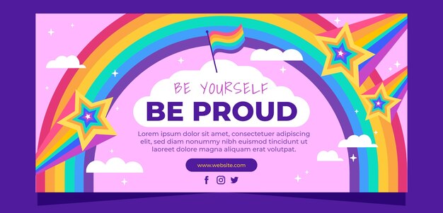 Plantilla de banner horizontal plano para la celebración del mes del orgullo