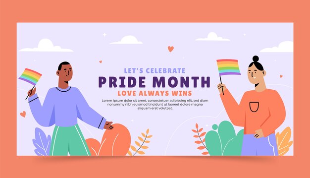 Plantilla de banner horizontal plano para la celebración del mes del orgullo
