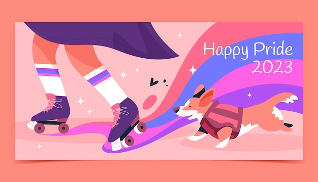 Vector gratuito plantilla de banner horizontal plano para la celebración del mes del orgullo