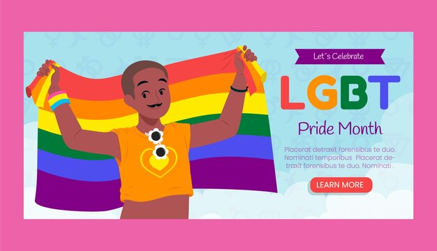 Plantilla de banner horizontal plano para la celebración del mes del orgullo