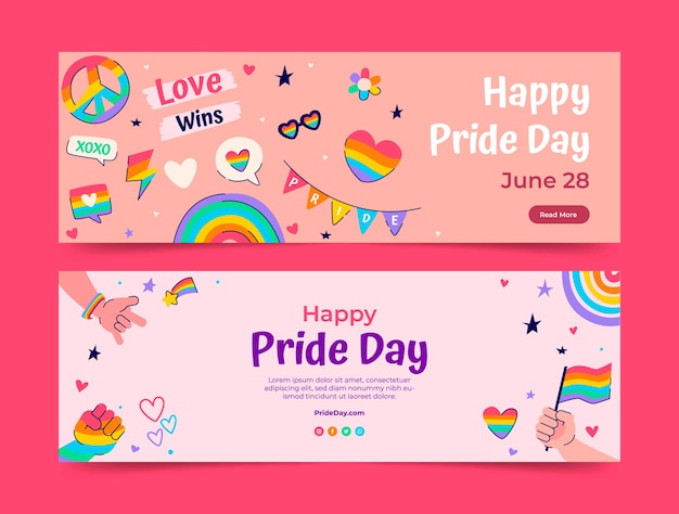 Plantilla de banner horizontal plano para la celebración del mes del orgullo