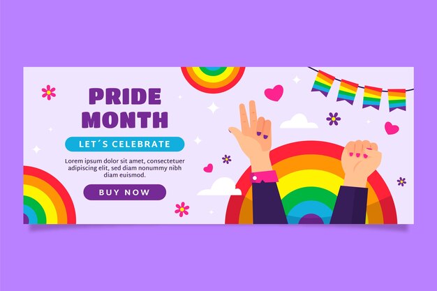 Plantilla de banner horizontal plano para la celebración del mes del orgullo