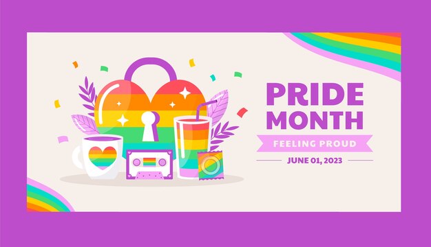 Plantilla de banner horizontal plano para la celebración del mes del orgullo