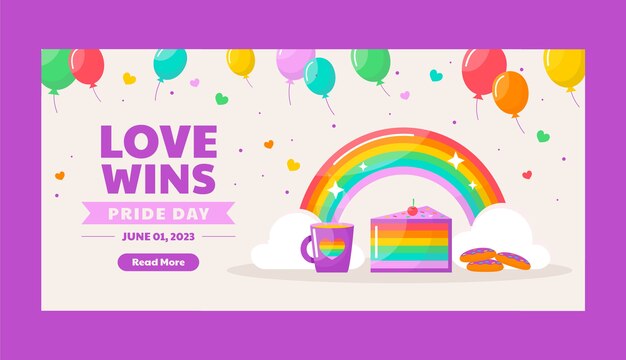 Plantilla de banner horizontal plano para la celebración del mes del orgullo
