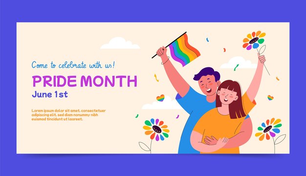 Plantilla de banner horizontal plano para la celebración del mes del orgullo