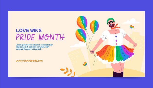 Plantilla de banner horizontal plano para la celebración del mes del orgullo