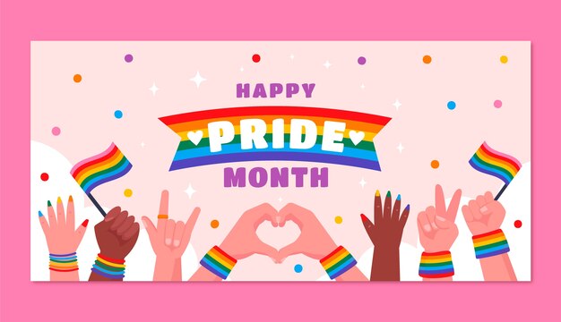 Plantilla de banner horizontal plano para la celebración del mes del orgullo