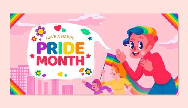 Plantilla de banner horizontal plano para la celebración del mes del orgullo