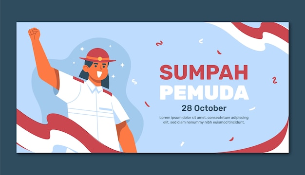 Vector gratuito plantilla de banner horizontal plano para la celebración del sumpah pemuda indonesio