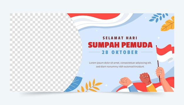 Plantilla de banner horizontal plano para la celebración del sumpah pemuda indonesio