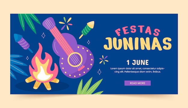 Vector gratuito plantilla de banner horizontal plano para celebraciones de festas juninas brasileñas