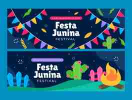 Vector gratuito plantilla de banner horizontal plano para celebraciones de festas juninas brasileñas