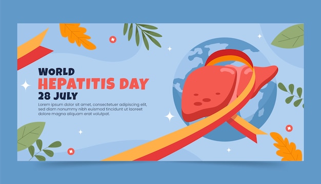 Vector gratuito plantilla de banner horizontal plano para la conciencia del día mundial de la hepatitis