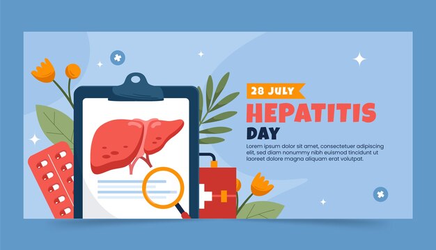 Plantilla de banner horizontal plano para la conciencia del día mundial de la hepatitis