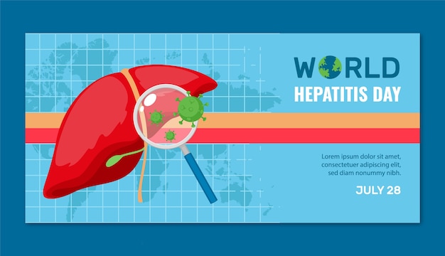 Vector gratuito plantilla de banner horizontal plano para la conciencia del día mundial de la hepatitis