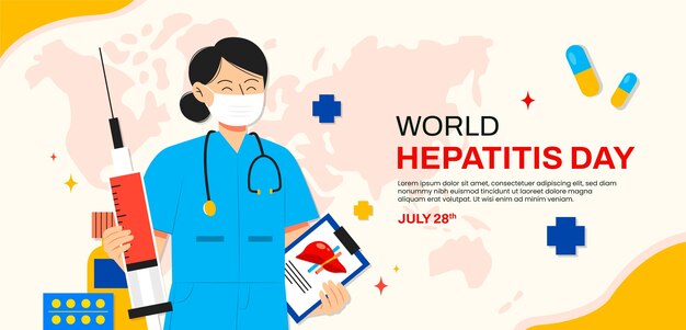Plantilla de banner horizontal plano para la conciencia del día mundial de la hepatitis