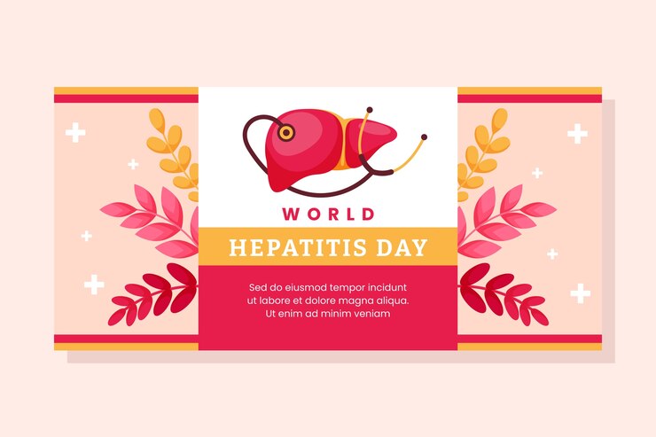 Vector gratuito plantilla de banner horizontal plano para la conciencia del día mundial de la hepatitis
