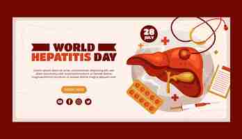 Vector gratuito plantilla de banner horizontal plano para la conciencia del día mundial de la hepatitis