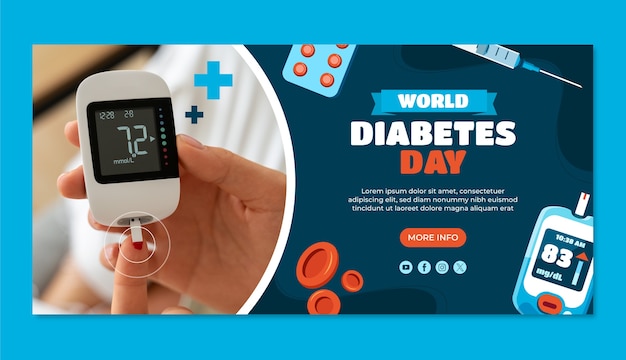 Vector gratuito plantilla de banner horizontal plano para la concientización sobre el día mundial de la diabetes