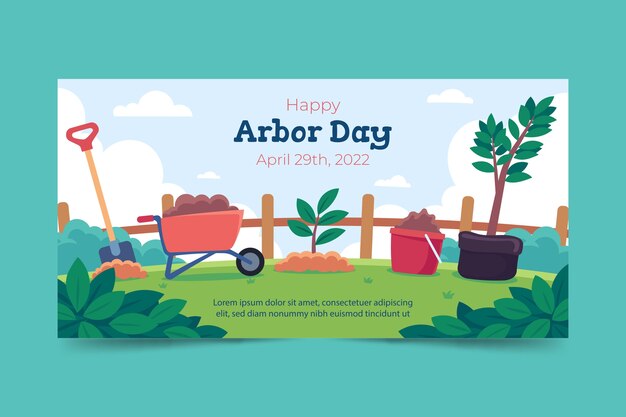 Plantilla de banner horizontal plano del día del árbol