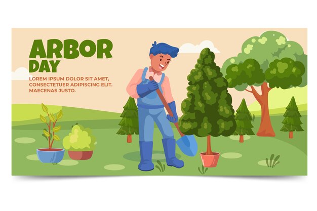 Plantilla de banner horizontal plano del día del árbol