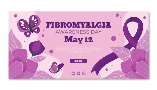 Vector gratuito plantilla de banner horizontal plano para el día de concientización sobre la fibromialgia