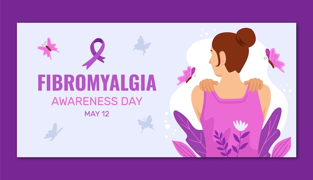 Vector gratuito plantilla de banner horizontal plano para el día de concientización sobre la fibromialgia