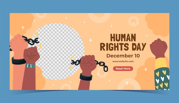 Vector gratuito plantilla de banner horizontal plano para el día de los derechos humanos con las manos rompiendo cadena