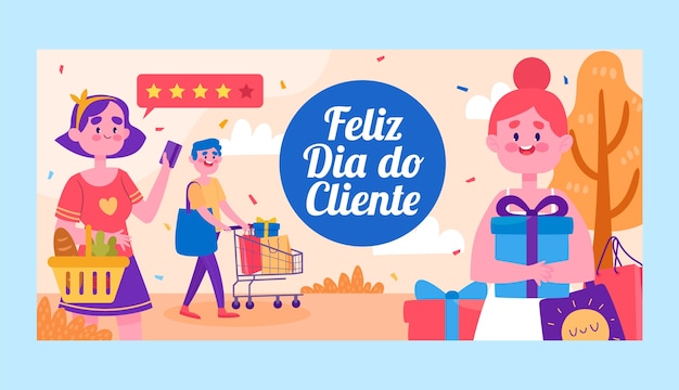 Vector gratuito plantilla de banner horizontal plano dia do cliente