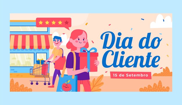 Plantilla de banner horizontal plano dia do cliente