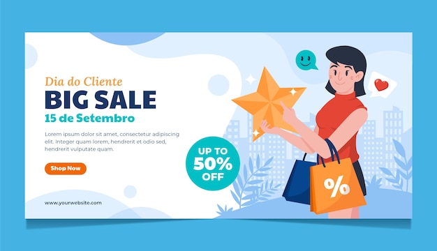 Vector gratuito plantilla de banner horizontal plano dia do cliente