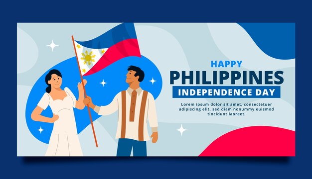Plantilla de banner horizontal plano del día de la independencia de filipina