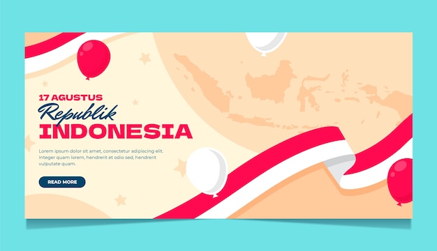 Vector gratuito plantilla de banner horizontal plano del día de la independencia de indonesia