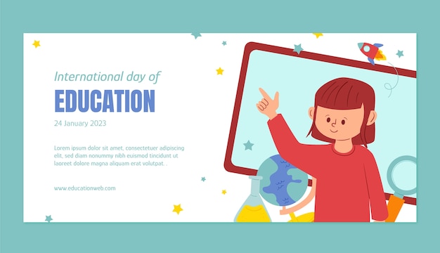 Vector gratuito plantilla de banner horizontal plano del día internacional de la educación