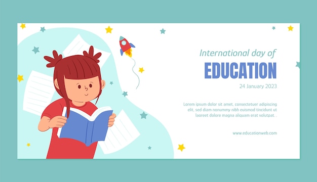 Vector gratuito plantilla de banner horizontal plano del día internacional de la educación