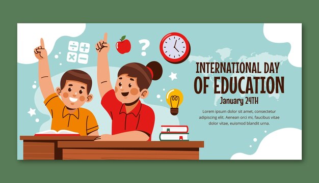 Plantilla de banner horizontal plano del día internacional de la educación