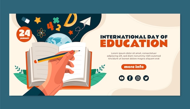 Plantilla de banner horizontal plano del día internacional de la educación