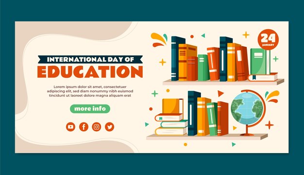 Plantilla de banner horizontal plano del día internacional de la educación