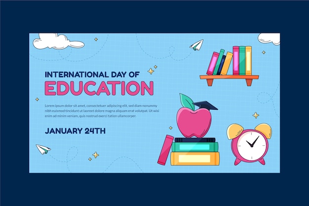 Vector gratuito plantilla de banner horizontal plano del día internacional de la educación