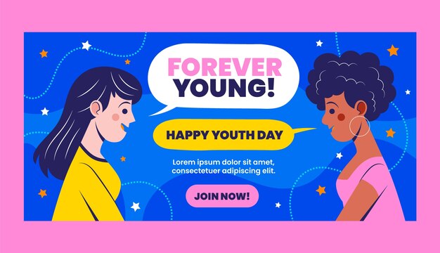 Plantilla de banner horizontal plano del día internacional de la juventud
