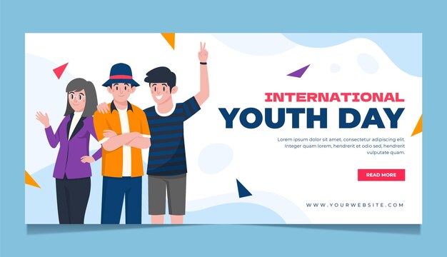 Plantilla de banner horizontal plano del día internacional de la juventud