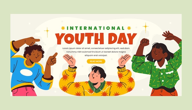 Plantilla de banner horizontal plano del día internacional de la juventud
