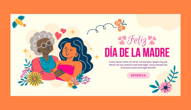 Plantilla de banner horizontal plano del día de la madre en español