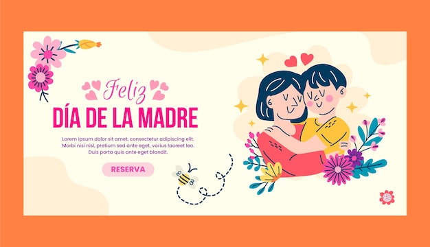 Plantilla de banner horizontal plano del día de la madre en español