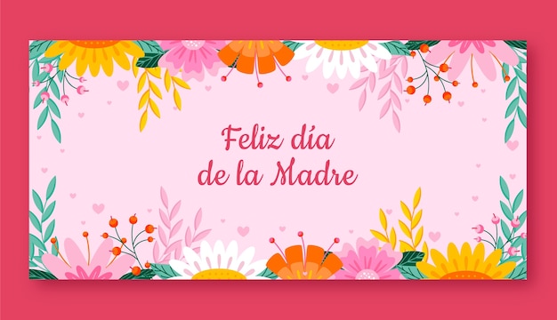 Vector gratuito plantilla de banner horizontal plano del día de la madre en español